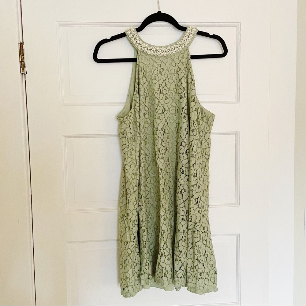 Altar’d State Green Lace Shift Dress Pearl Collar
